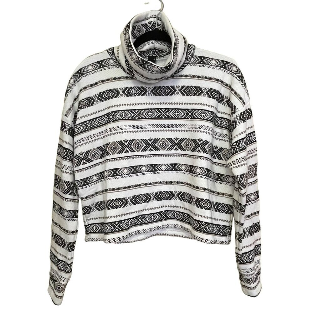 Revolve bobi Artisan Stripe Turteneck Cropped Sweatshirt Top Small NWT